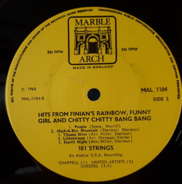 101 Strings : Hits From Chitty Chitty Bang Bang, Finians Rainbow, And Funny Girl,  (LP)