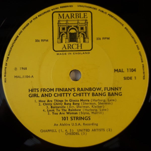 101 Strings : Hits From Chitty Chitty Bang Bang, Finians Rainbow, And Funny Girl,  (LP)
