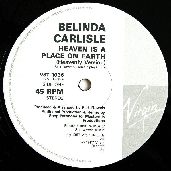 Belinda Carlisle : Heaven Is A Place On Earth (12", Single)