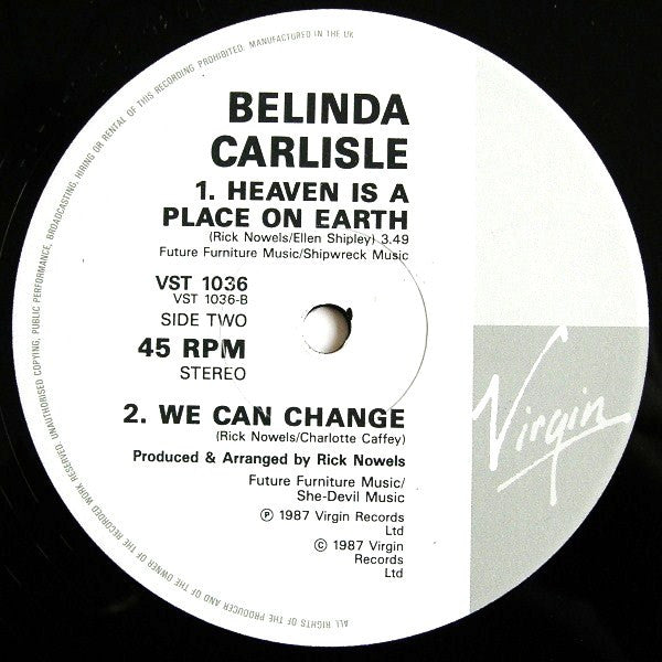 Belinda Carlisle : Heaven Is A Place On Earth (12", Single)