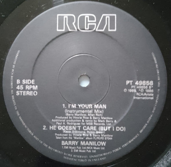 Barry Manilow : I'm Your Man (12", Single)