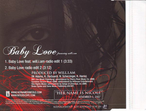 Nicole Scherzinger featuring Will I Am : Baby Love (CD, Single, Promo)