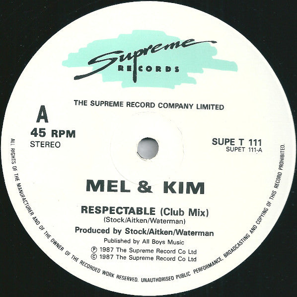 Mel & Kim : Respectable (12", Single)