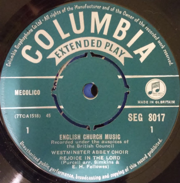 The Choir Of Westminster Abbey : English Church Music (7", EP, Mono)