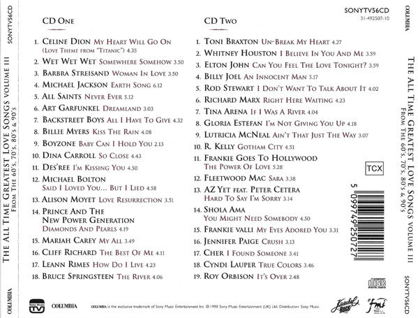 Various : The All Time Greatest LoveSongs Of The 60's, 70's, 80's & 90's Volume III (2xCD, Comp)