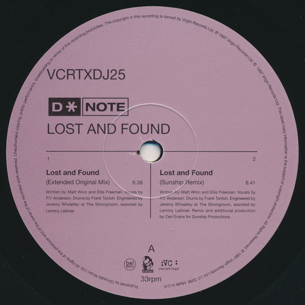 D*Note : Lost And Found (12", Promo)