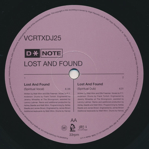 D*Note : Lost And Found (12", Promo)