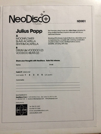 Julius Papp : Moonflower / Drum De Voodoo (Two) (12", Promo, TP)