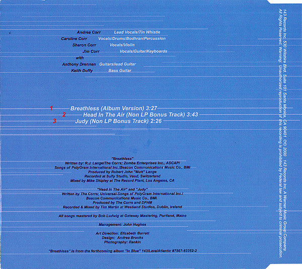 The Corrs : Breathless (CD, Single)
