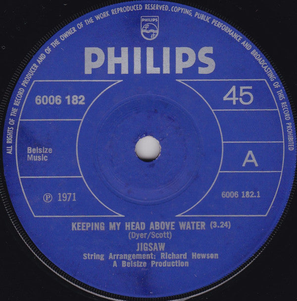 Jigsaw (3) : Keeping My Head Above Water (7", Single, Sol)