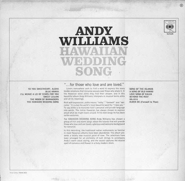 Andy Williams : Hawaiian Wedding Song (LP, Album, RE)
