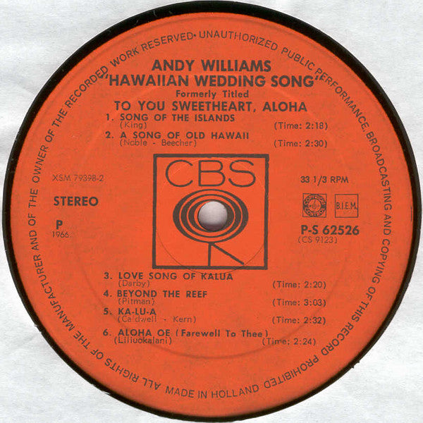 Andy Williams : Hawaiian Wedding Song (LP, Album, RE)