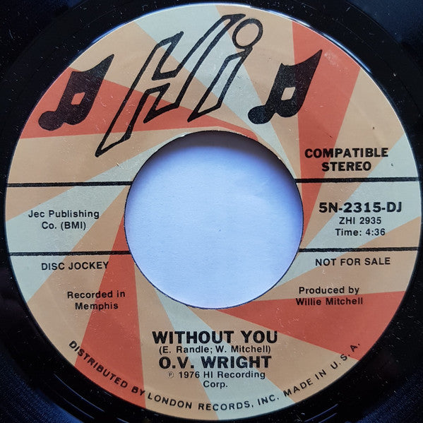 O.V. Wright : Rhymes / Without You (7", Single, Promo)