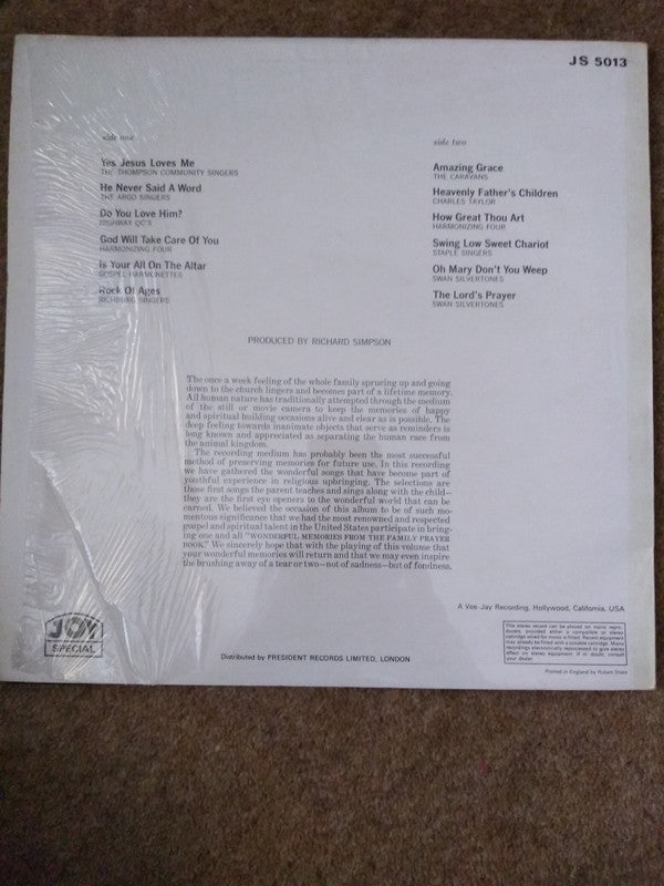 Various : Wonderful Memories From The Family Prayer Book (LP, Comp)