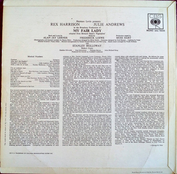 Rex Harrison, Julie Andrews With Stanley Holloway Music By Frederick Loewe : My Fair Lady (LP, Album, RE)
