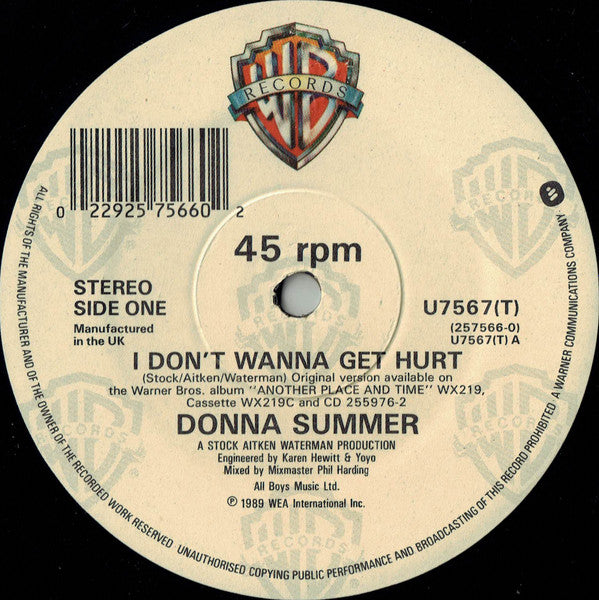 Donna Summer : I Don't Wanna Get Hurt (12", Dam)