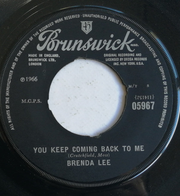 Brenda Lee : Coming On Strong / You Keep Coming Back To Me (7", Single)