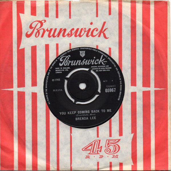 Brenda Lee : Coming On Strong / You Keep Coming Back To Me (7", Single)