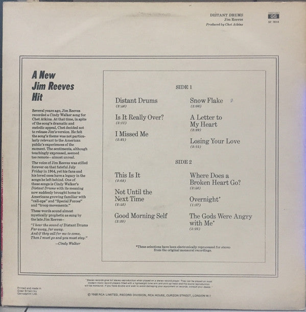 Jim Reeves : Distant Drums (LP, Album, RE)