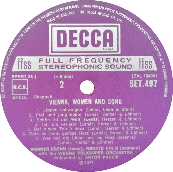 Renate Holm, Werner Krenn, Wiener Volksopernorchester • Anton Paulik : Vienna, Women And Song (2xLP + Box)
