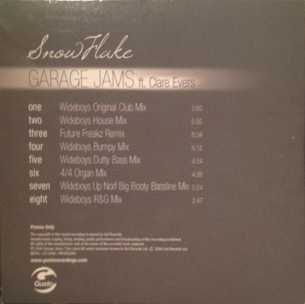 Garage Jams Ft. Clare Evers : SnowFlake (CD, Single, Promo)