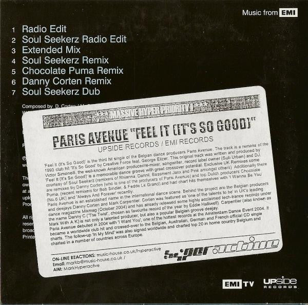 Paris Avenue : Feel It (It's So Good) (CD, Single, Promo, Car)