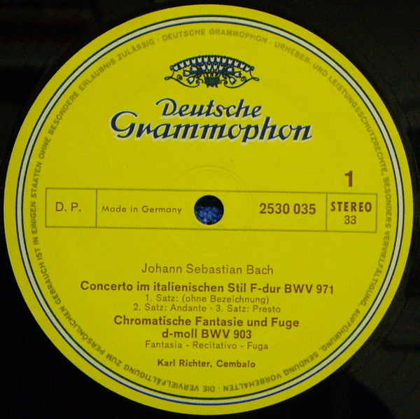 Johann Sebastian Bach, Karl Richter : Italienisches Konzert, BWV 971 · Fantasie, BWV 906 · Chromatische Fantasie Und Fuge, BWV 903 · Toccata, BWV 915 · Pastorale, BWV 590 (LP, Album)