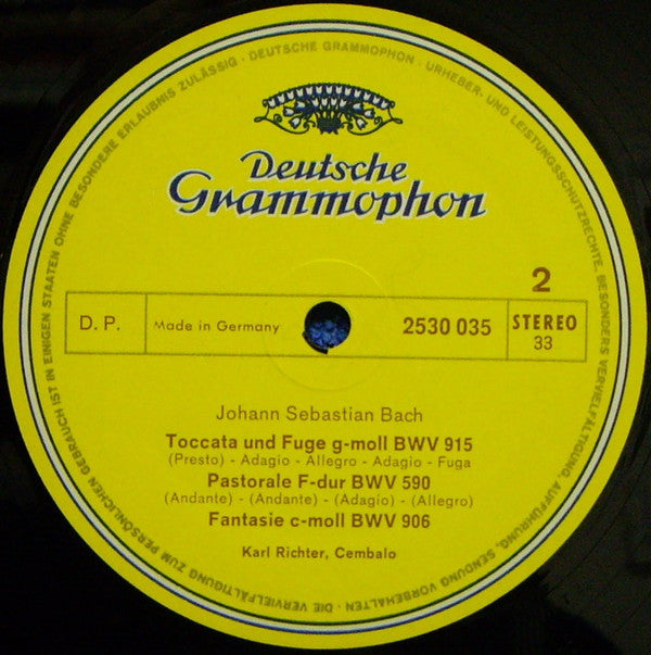 Johann Sebastian Bach, Karl Richter : Italienisches Konzert, BWV 971 · Fantasie, BWV 906 · Chromatische Fantasie Und Fuge, BWV 903 · Toccata, BWV 915 · Pastorale, BWV 590 (LP, Album)