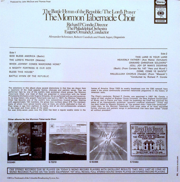 Mormon Tabernacle Choir : The Battle Hymn Of The Republic / The Lord's Prayer (LP, Comp, RE)