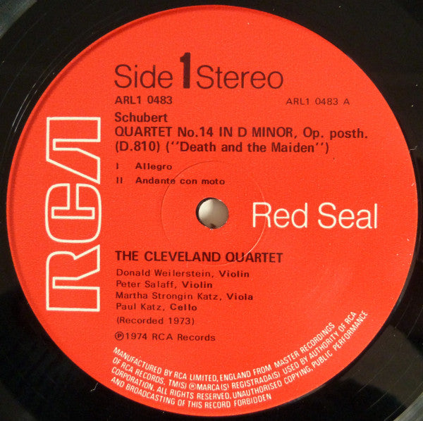 The Cleveland Quartet, Franz Schubert / Wolfgang Amadeus Mozart : Quartet No. 14 In D Minor ("Death And The Maiden") / Adagio And Fugue In C Minor, K.546 (LP)