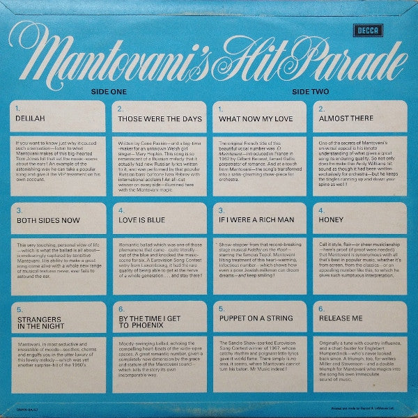 Mantovani And His Orchestra : Mantovani's Hit Parade (LP, Comp)