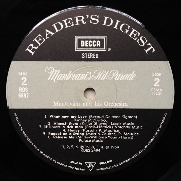 Mantovani And His Orchestra : Mantovani's Hit Parade (LP, Comp)