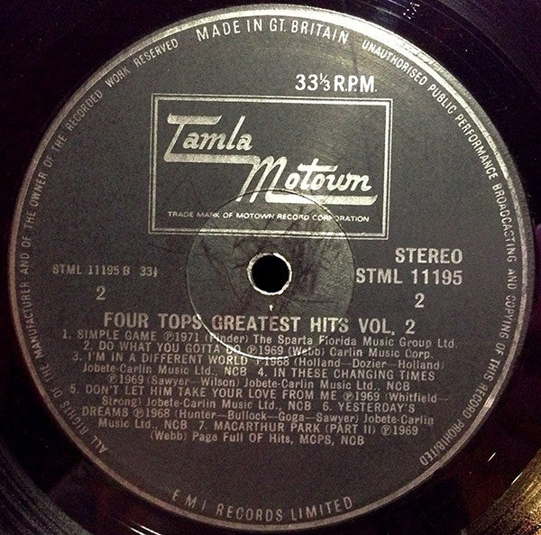 Four Tops : Greatest Hits Vol. 2 (LP, Comp)