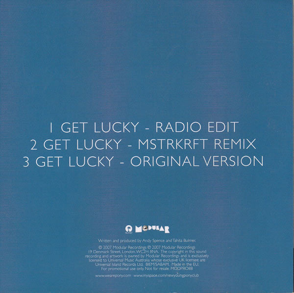 New Young Pony Club : Get Lucky (CD, Single, Promo)