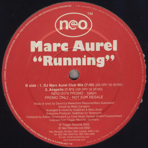Marc Aurel : Running (12", Promo)