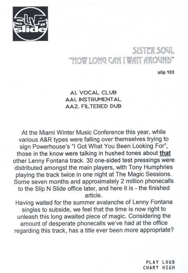Sister Soul : How Long Can I Wait Around (12", Promo)
