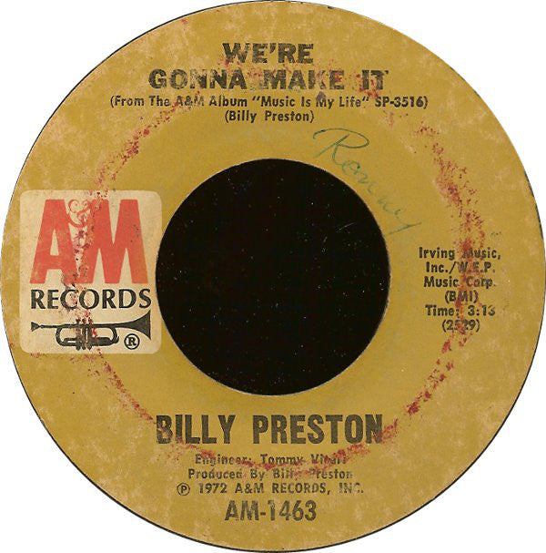 Billy Preston : Space Race / We're Gonna Make It (7", Single, Styrene, Pit)