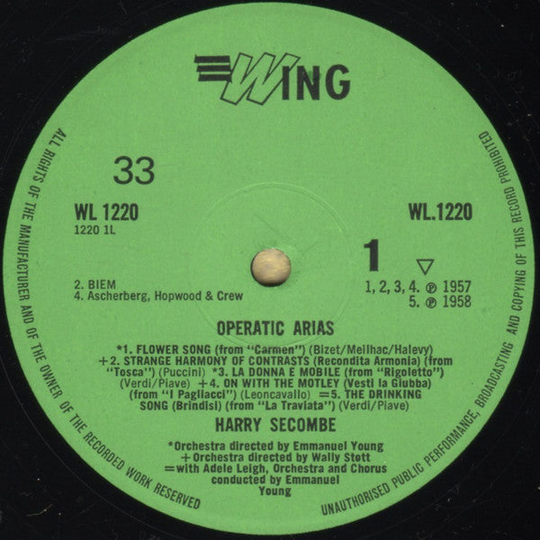 Harry Secombe With Adele Leigh : Operatic Arias (LP, Mono, RE)