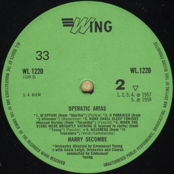 Harry Secombe With Adele Leigh : Operatic Arias (LP, Mono, RE)