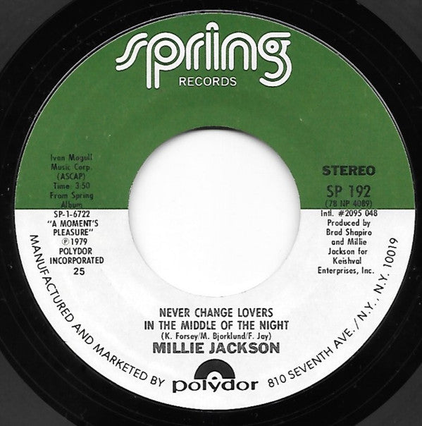 Millie Jackson : Never Change Lovers In The Middle Of The Night / Seeing You Again (7", Single, 25)
