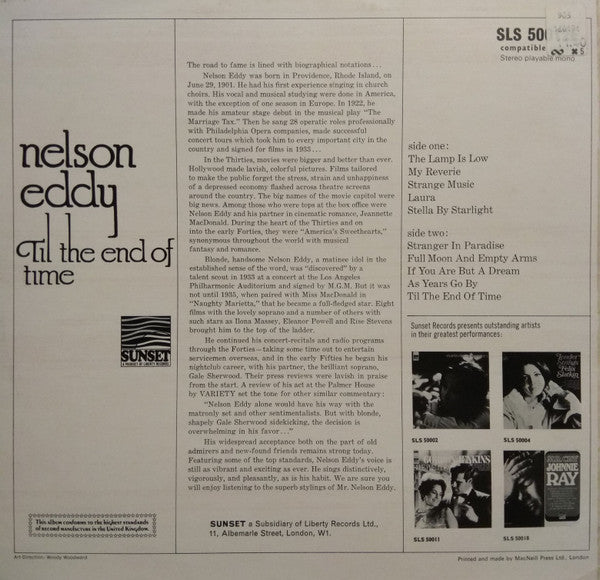 Nelson Eddy : Til The End Of Time (LP, Comp)