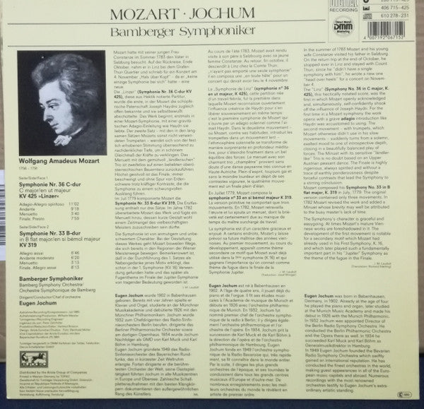 Wolfgang Amadeus Mozart - Eugen Jochum, Bamberger Symphoniker : Symphonien Nr. 36 KV 425 "Linzer" - Nr. 33 KV 319 (LP)