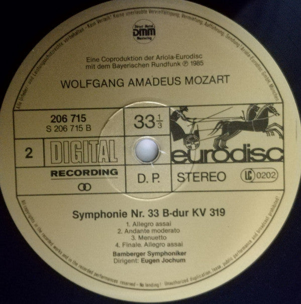 Wolfgang Amadeus Mozart - Eugen Jochum, Bamberger Symphoniker : Symphonien Nr. 36 KV 425 "Linzer" - Nr. 33 KV 319 (LP)