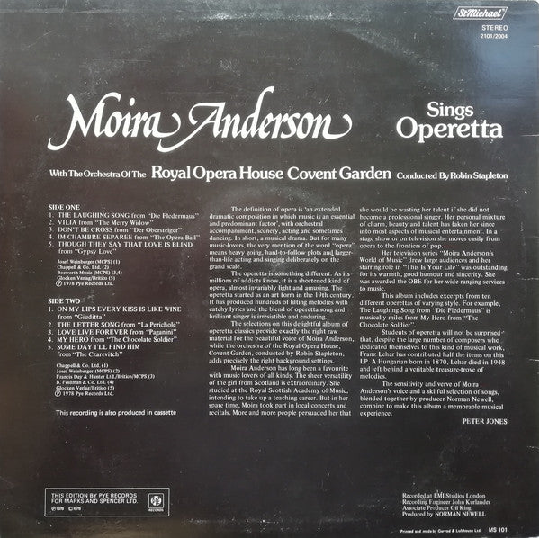 Moira Anderson With The Orchestra Of The Royal Opera House, Covent Garden : Moira Anderson Sings Operetta (LP)