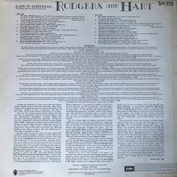 Rodgers & Hart : "Easy To Remember"- Great British Dance Bands Play Rodgers & Hart (LP, Comp, Mono)