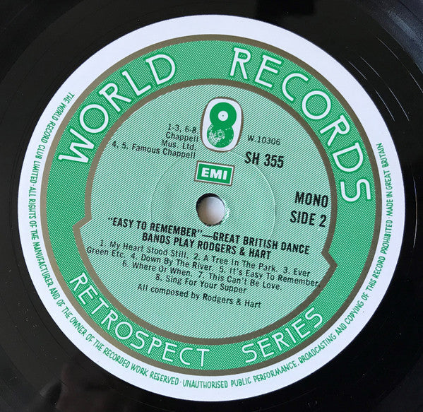 Rodgers & Hart : "Easy To Remember"- Great British Dance Bands Play Rodgers & Hart (LP, Comp, Mono)