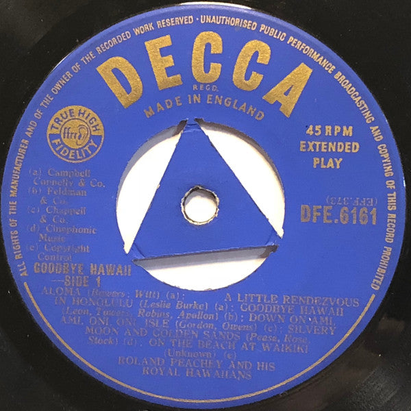 Roland Peachy And His Royal Hawaiians : Goodbye Hawaii (7", EP)