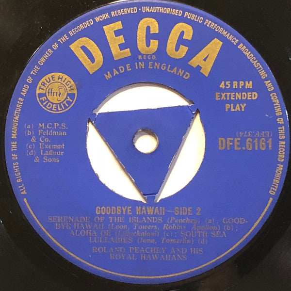 Roland Peachy And His Royal Hawaiians : Goodbye Hawaii (7", EP)