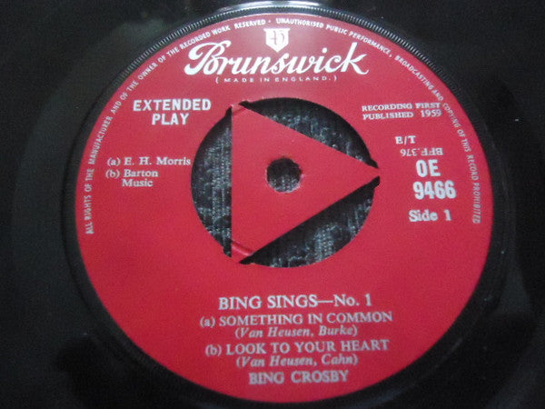 Bing Crosby : Bing Sings No. 1 (7", EP, Mono)