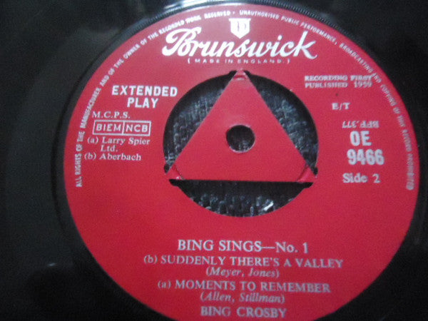 Bing Crosby : Bing Sings No. 1 (7", EP, Mono)